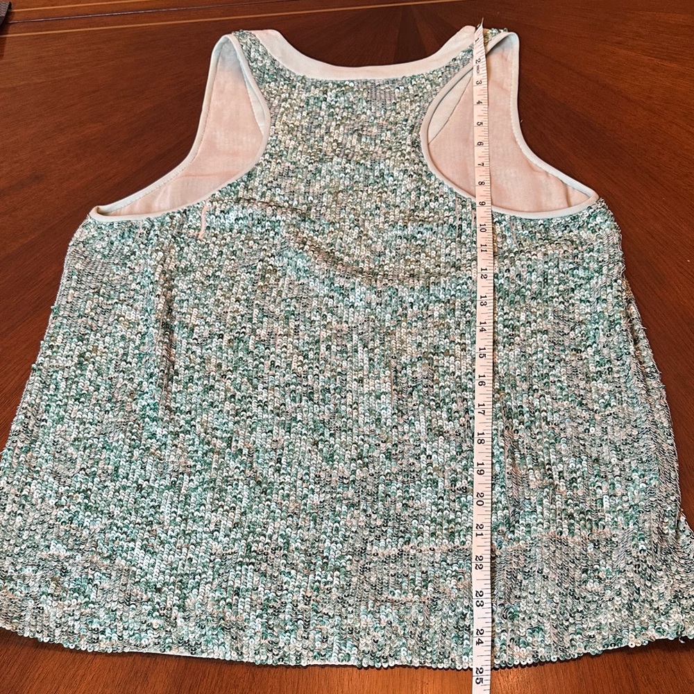 Diane von Furstenberg Silk Sequined Sleeveless Top Blouse Teal Green Racerback - Picture 11 of 14